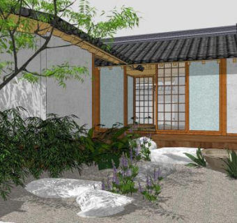 日式庭院合院民宿住宅SU模型下载_sketchup草图大师SKP模型
