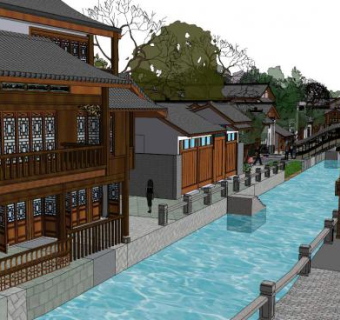 中式商业街su模型下载_sketchup草图大师SKP模型