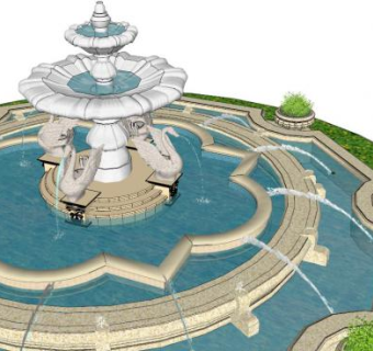 喷水雕塑su模型下载_sketchup草图大师SKP模型