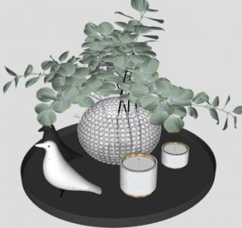 小鸟摆件花盆蜡烛SU模型下载_sketchup草图大师SKP模型