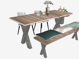 木质餐桌椅sketchup模型下载_sketchup草图大师SKP模型