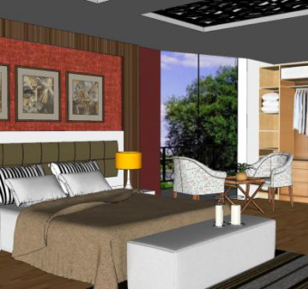 现代卧室主人房SU模型下载_sketchup草图大师SKP模型