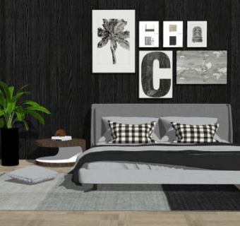 北欧卧室床具SU模型下载_sketchup草图大师SKP模型