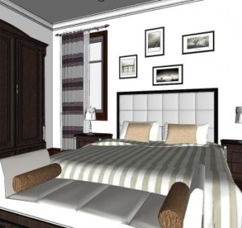 简约风格卧室室内SU模型下载_sketchup草图大师SKP模型