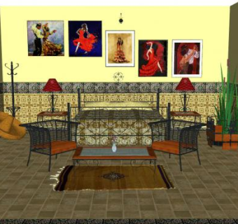 卧室复古卧室设计SU模型下载_sketchup草图大师SKP模型