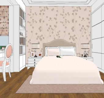 小清新卧室SU模型下载_sketchup草图大师SKP模型