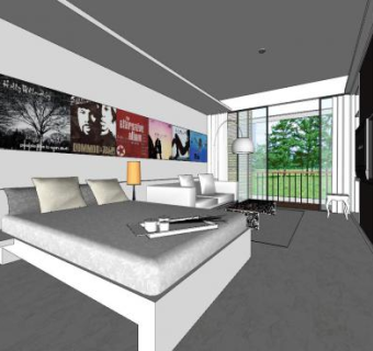 简欧卧室主人房sketchup模型下载_sketchup草图大师SKP模型