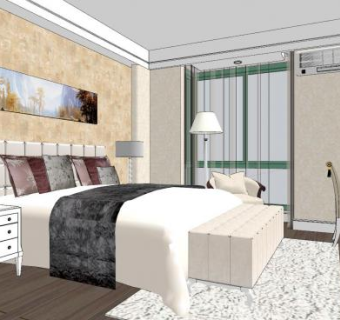 北欧现代卧室SU模型下载_sketchup草图大师SKP模型