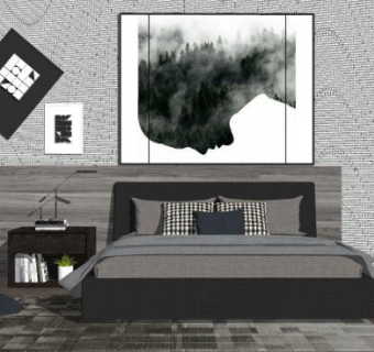 简欧卧室主人房床具sketchup模型下载_sketchup草图大师SKP模型