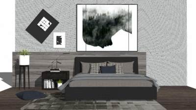 简欧卧室主人房床具sketchup模型下载_sketchup草图大师SKP模型