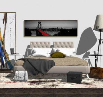 现代卧室床具设计SU模型下载_sketchup草图大师SKP模型