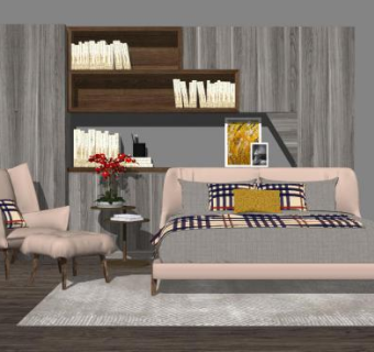 简欧卧室床具sketchup模型下载_sketchup草图大师SKP模型