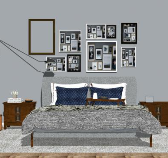 北欧卧室床具SKP模型下载_sketchup草图大师SKP模型