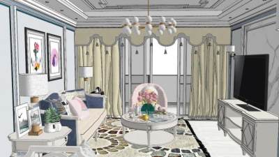 欧式客厅su模型下载_sketchup草图大师SKP模型