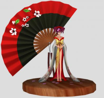 日式娃娃折扇摆件SU模型下载_sketchup草图大师SKP模型