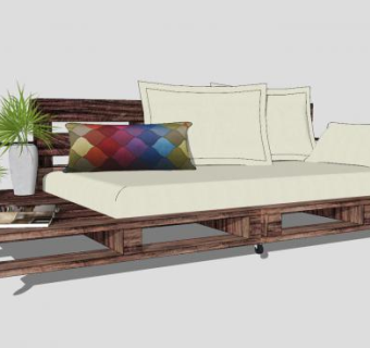 现代木质沙发SU模型下载_sketchup草图大师SKP模型