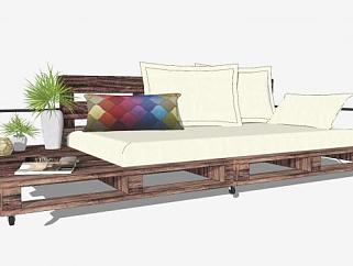 现代木质沙发SU模型下载_sketchup草图大师SKP模型