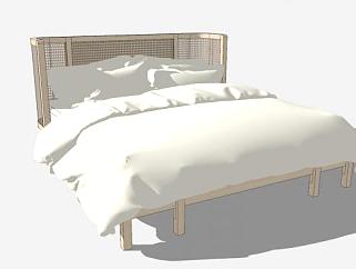 木质床铺双人床SU模型下载_sketchup草图大师SKP模型