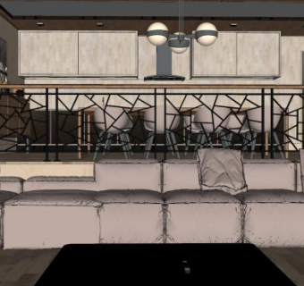 别墅客餐厅室内设计SU模型下载_sketchup草图大师SKP模型