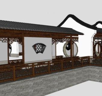 中式廊架su模型下载_sketchup草图大师SKP模型