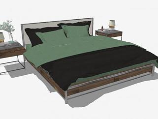 现代双人床家具带床头柜SU模型下载_sketchup草图大师SKP模型