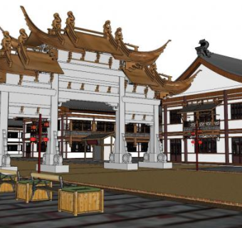 唐建筑su模型下载_sketchup草图大师SKP模型