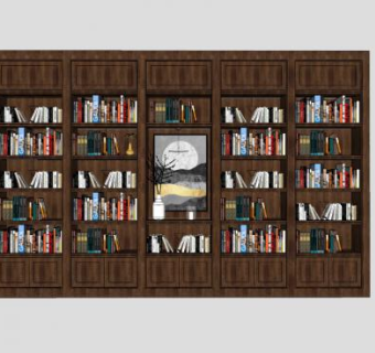 大型木质书架SU模型下载_sketchup草图大师SKP模型