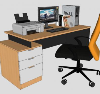 电脑桌办公设备SU模型下载_sketchup草图大师SKP模型