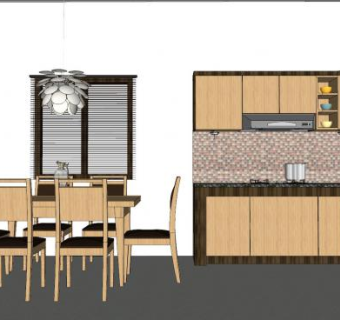 现代厨房餐厅设计SU模型下载_sketchup草图大师SKP模型