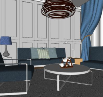 现代质感客厅家具SU模型下载_sketchup草图大师SKP模型