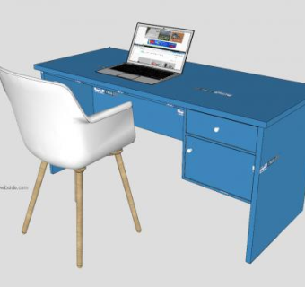 蓝色书桌办公桌写字台SU模型下载_sketchup草图大师SKP模型