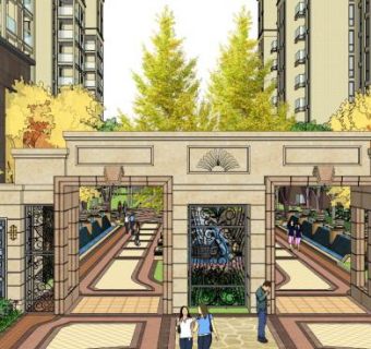 欧式小区大门su模型下载_sketchup草图大师SKP模型