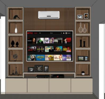 偏复古电视柜工艺品SU模型下载_sketchup草图大师SKP模型