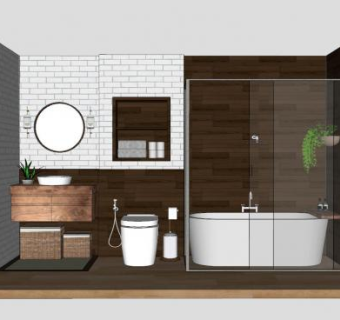 新中式整体卫浴设计SU模型下载_sketchup草图大师SKP模型