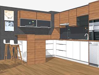 木质厨房橱柜家具SU模型下载_sketchup草图大师SKP模型
