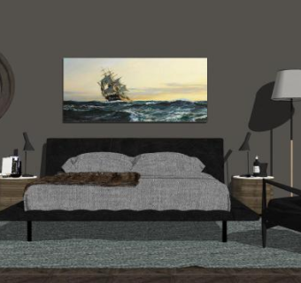 简欧卧室主人房床具SU模型下载_sketchup草图大师SKP模型