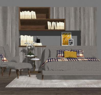 现代北欧卧室SU模型下载_sketchup草图大师SKP模型