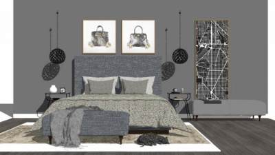 北欧质感卧室家装SU模型下载_sketchup草图大师SKP模型