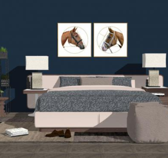 简欧风格主人房SU模型下载_sketchup草图大师SKP模型