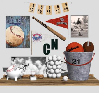 棒球垒球装饰陈设摆件SU模型下载_sketchup草图大师SKP模型