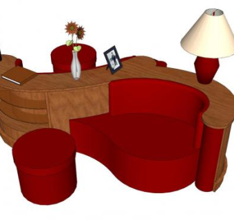 S型恋爱爱心桌椅SU模型下载_sketchup草图大师SKP模型