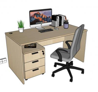 电脑桌电脑书籍SU模型下载_sketchup草图大师SKP模型