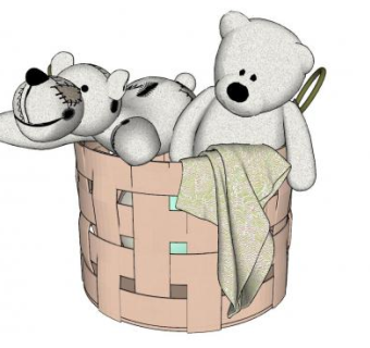 玩具箩筐布娃娃熊娃娃SU模型下载_sketchup草图大师SKP模型