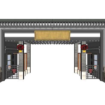 <em>中式大门</em>su模型下载_sketchup草图大师SKP模型