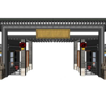 中式大门su模型下载_sketchup草图大师SKP模型