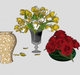 花瓶黄花装饰品SU模型下载_sketchup草图大师SKP模型