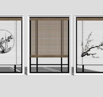 新中式百叶窗窗帘SU模型下载_sketchup草图大师SKP模型