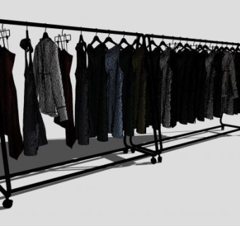 移动衣架衣服SU模型下载_sketchup草图大师SKP模型