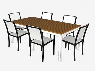 长形餐桌椅家具SU模型下载_sketchup草图大师SKP模型
