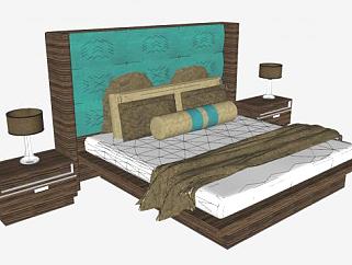 木质双人床床铺家具SU模型下载_sketchup草图大师SKP模型